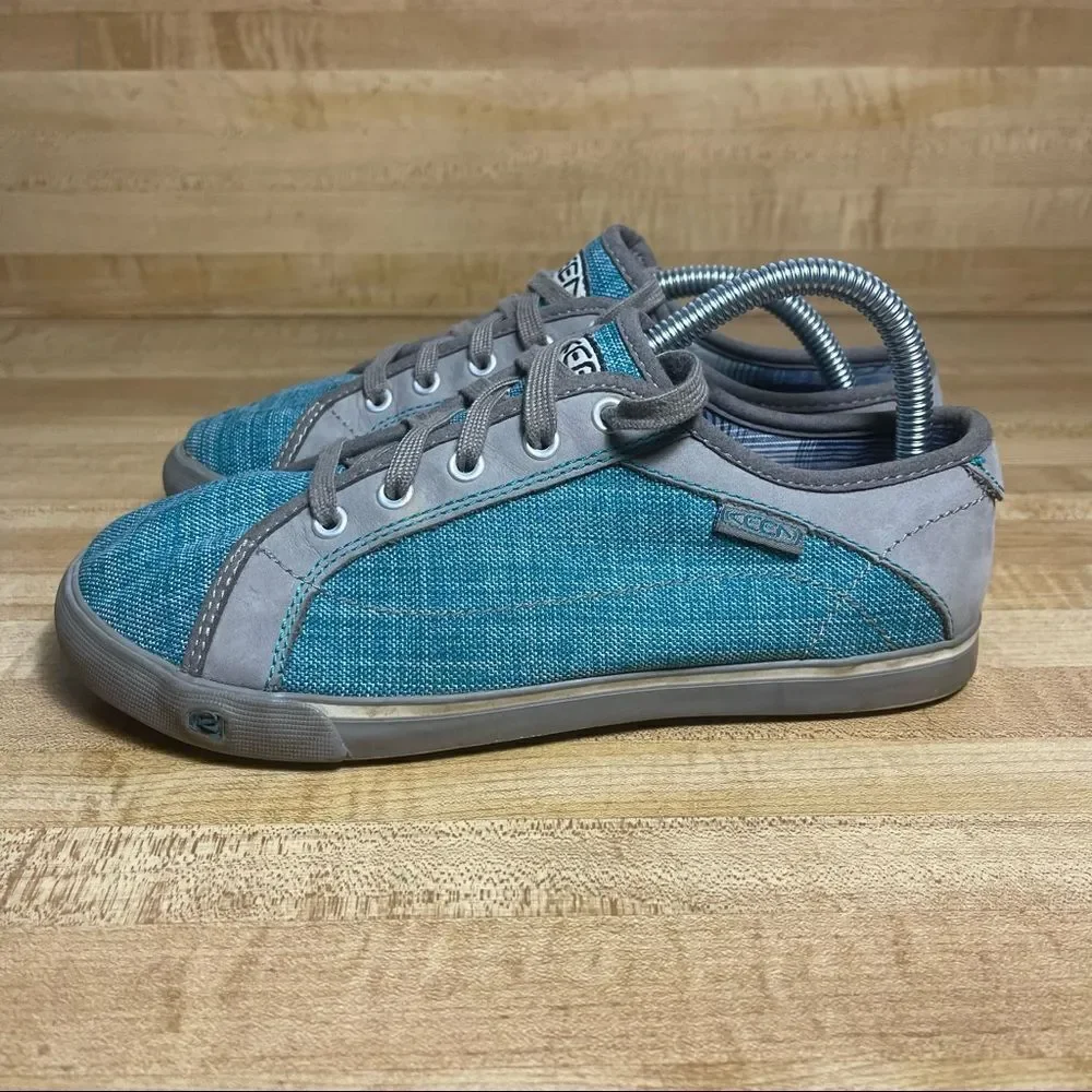 KEEN ARCATA Teal Blue Denim Canvas Lace Up Sneakers Shoes Womens Sz 6.5 Mens 5
